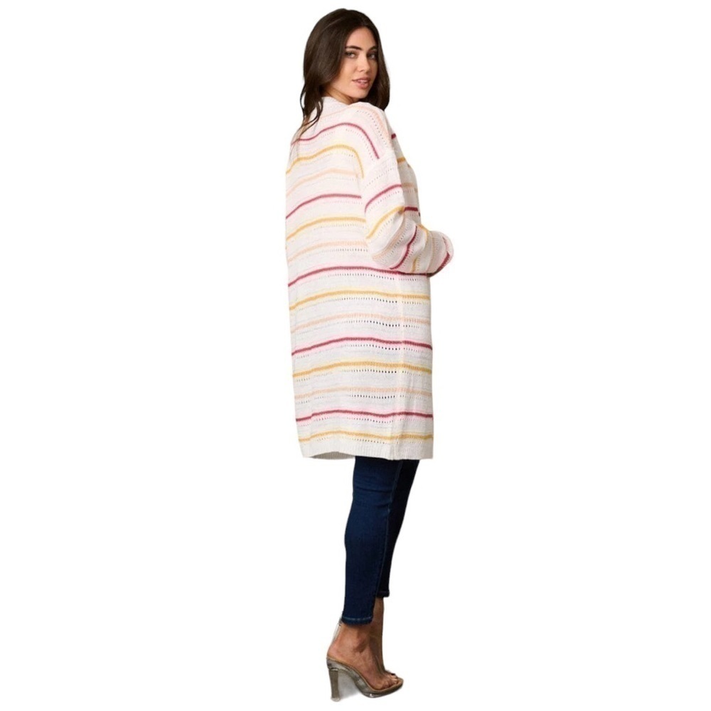 BOHO COLORFUL STRIPED OPEN FRONT CARDIGAN - Picture 9 of 10